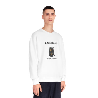 Luna The Cat. Life Begins After Coffee. Unisex NuBlend® Crewneck Sweatshirt