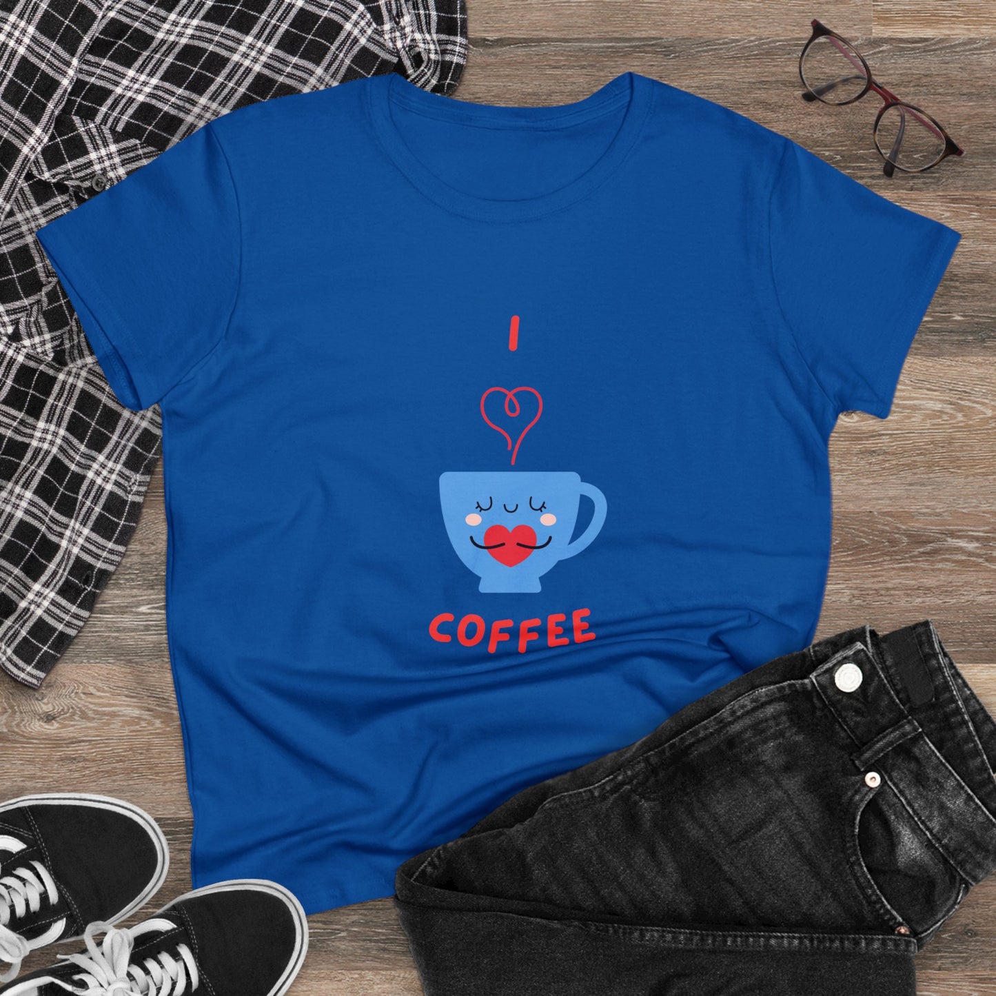 I Love Coffee Heart Cup. Women's Midweight Cotton Tee