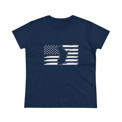 Charlie The American Flag Dog. Women's Midweight Cotton Tee