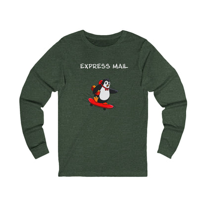 Express Mail Penguin Shirt – Funny Animal Graphic Long Sleeve Tee- Unisex