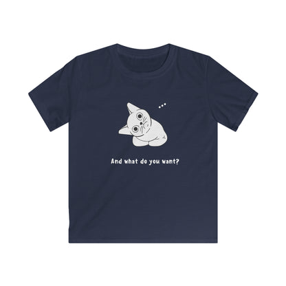 Vexing Cat Wondering What You Want. Kids Softstyle Tee