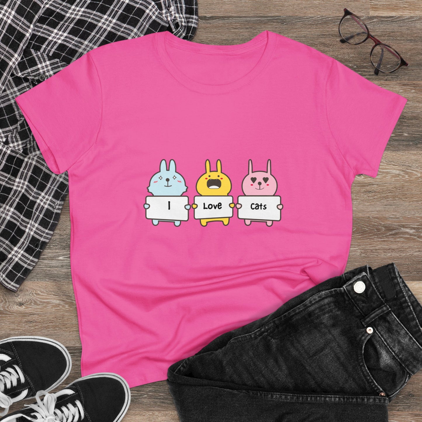 I Love Cats. Women's Midweight Cotton Tee