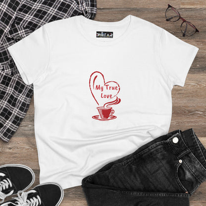 I Heart Coffee. Red. Women's Midweight Cotton Tee
