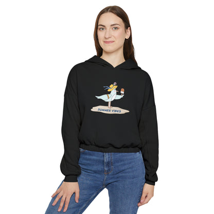 Regal Seagull Summer Vibes. Women's Cinched Bottom Hoodie