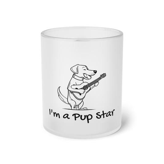 Dog With Guitar. I'm a Pup Star. Frosted Glass Mug