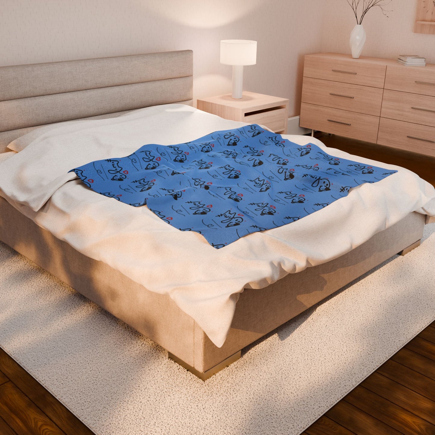 Puppy Love Light Blue Plush Blanket
