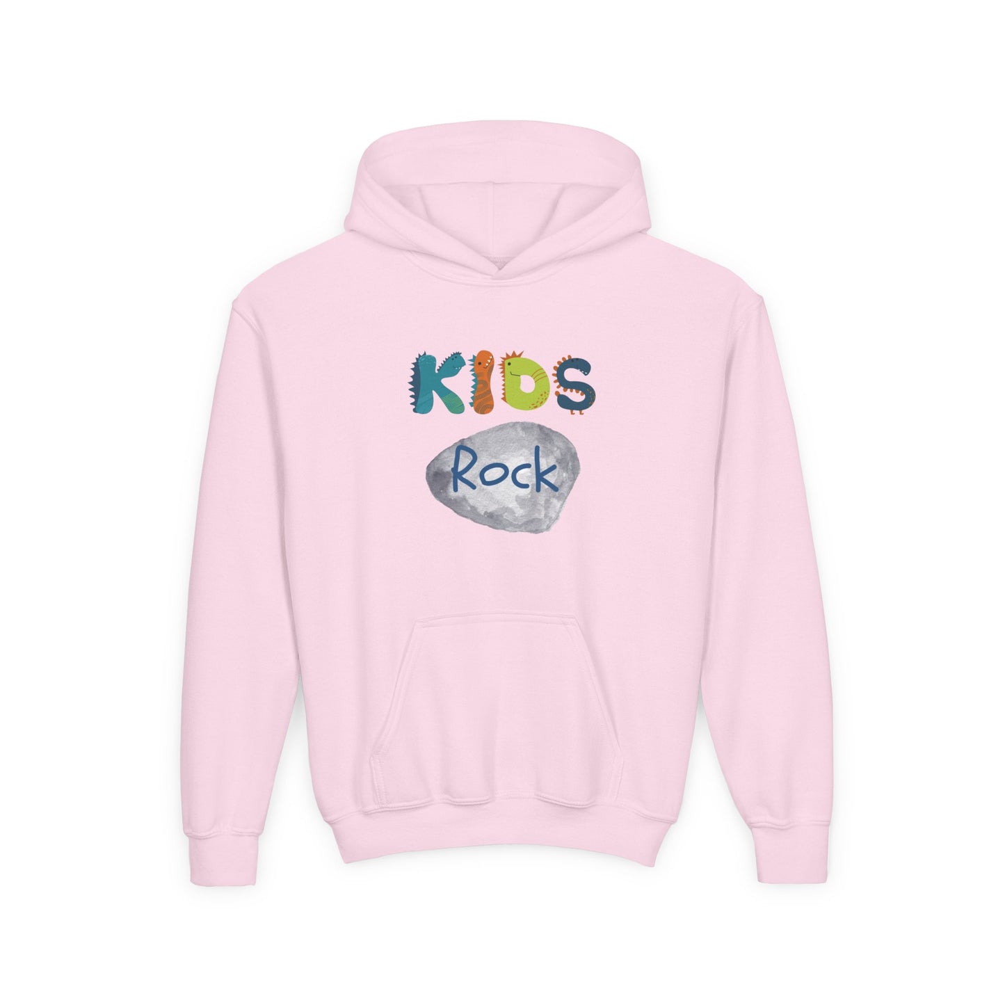 Kids Rock Heavy Blend Hoodie with Humorous Rock Design