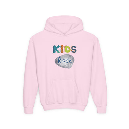 Kids Rock Heavy Blend Hoodie with Humorous Rock Design
