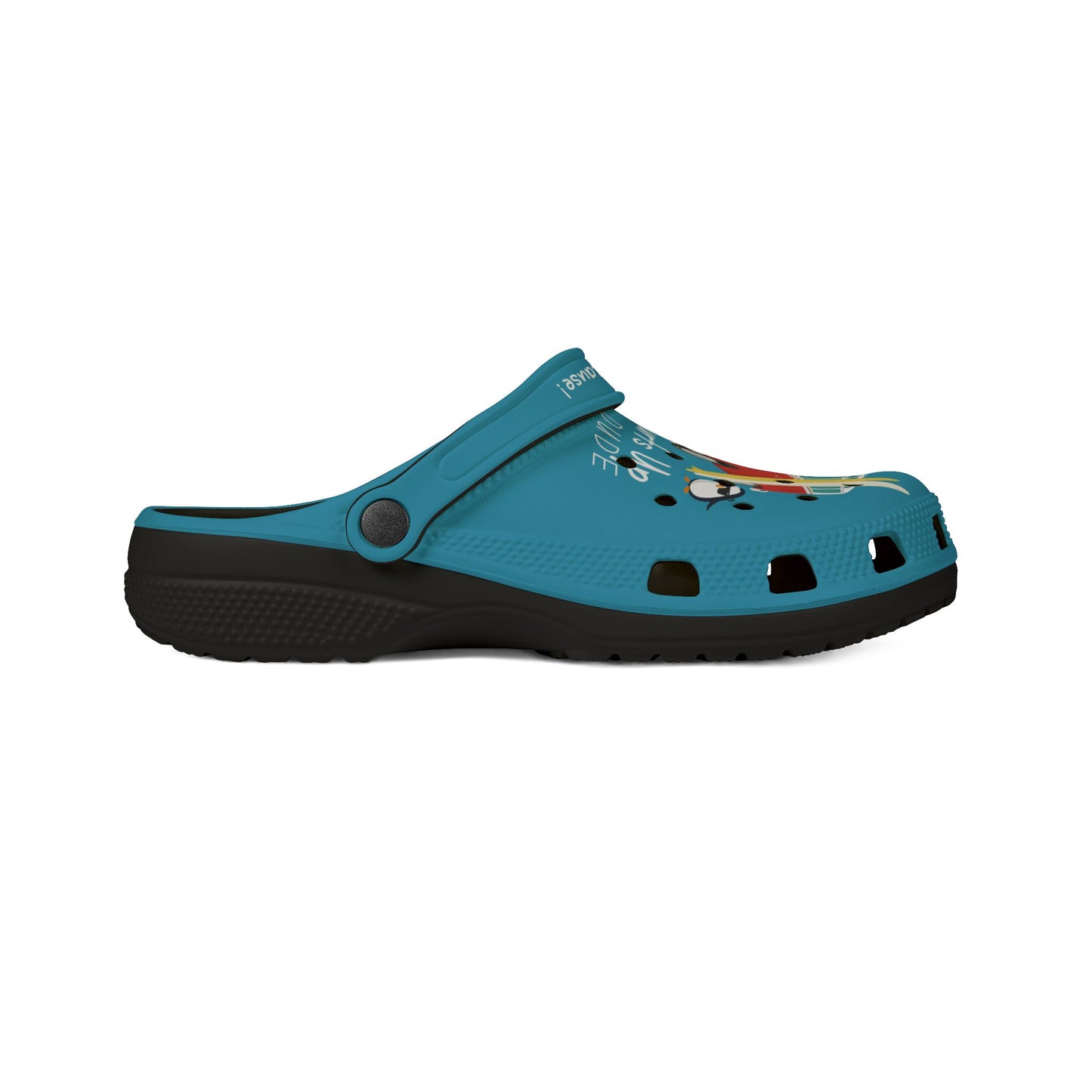 Turquoise Surfs Up Dude Graphic Rubber Clogs for Men