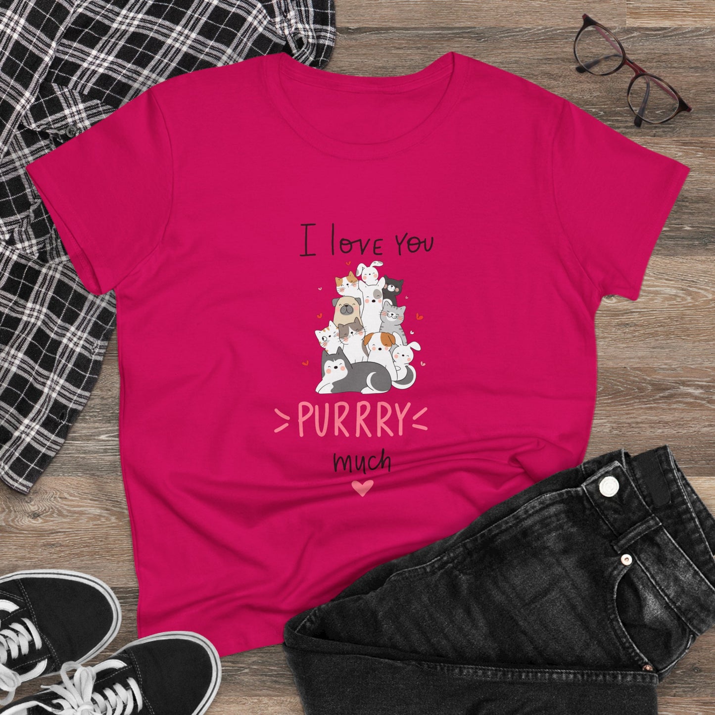 Adorable Animals that Love You Purry Much. Women's Midweight Cotton Tee