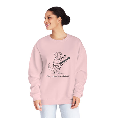 Dog With Guitar. Live, Love and Laugh. Unisex NuBlend® Crewneck Sweatshirt