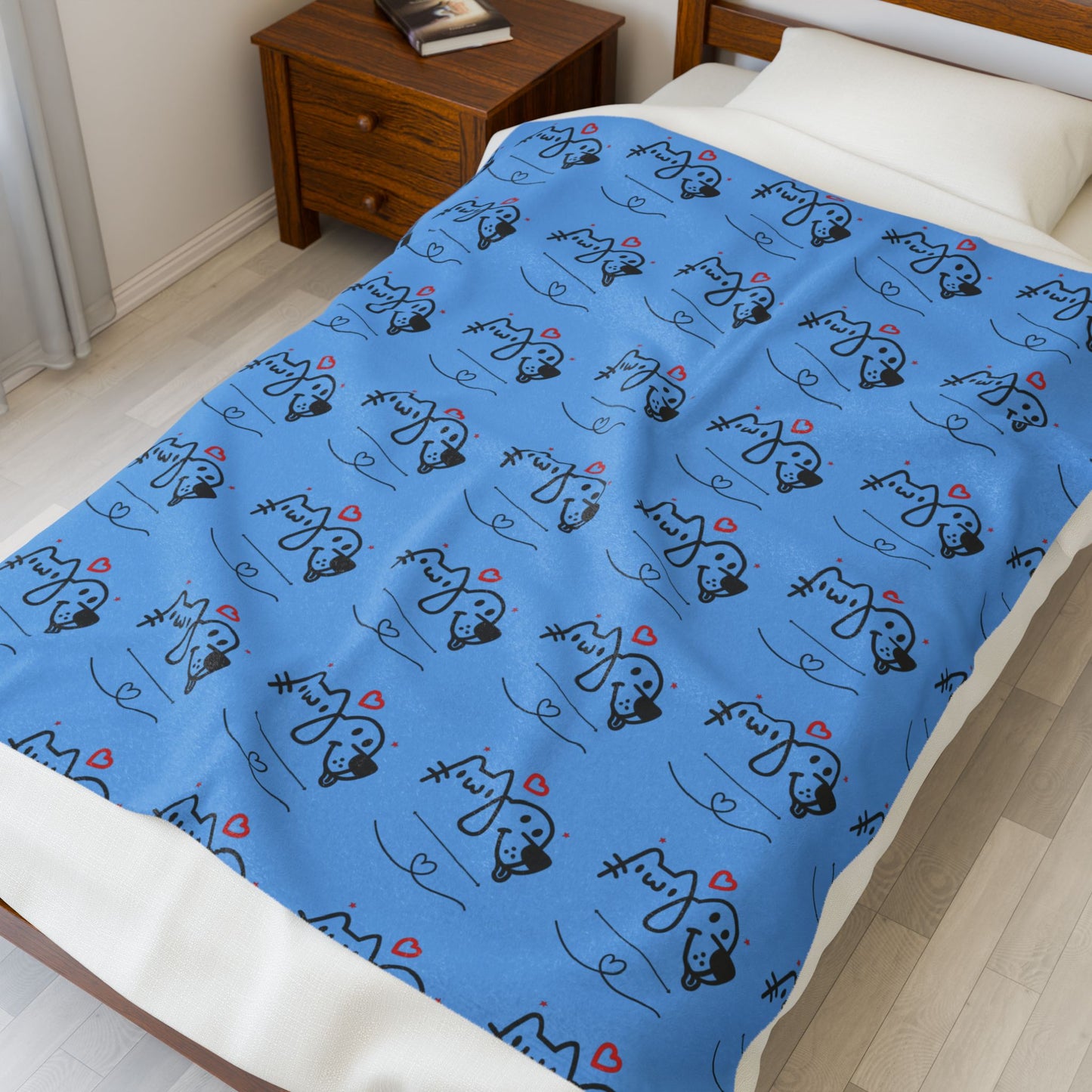 Puppy Love Light Blue Plush Blanket