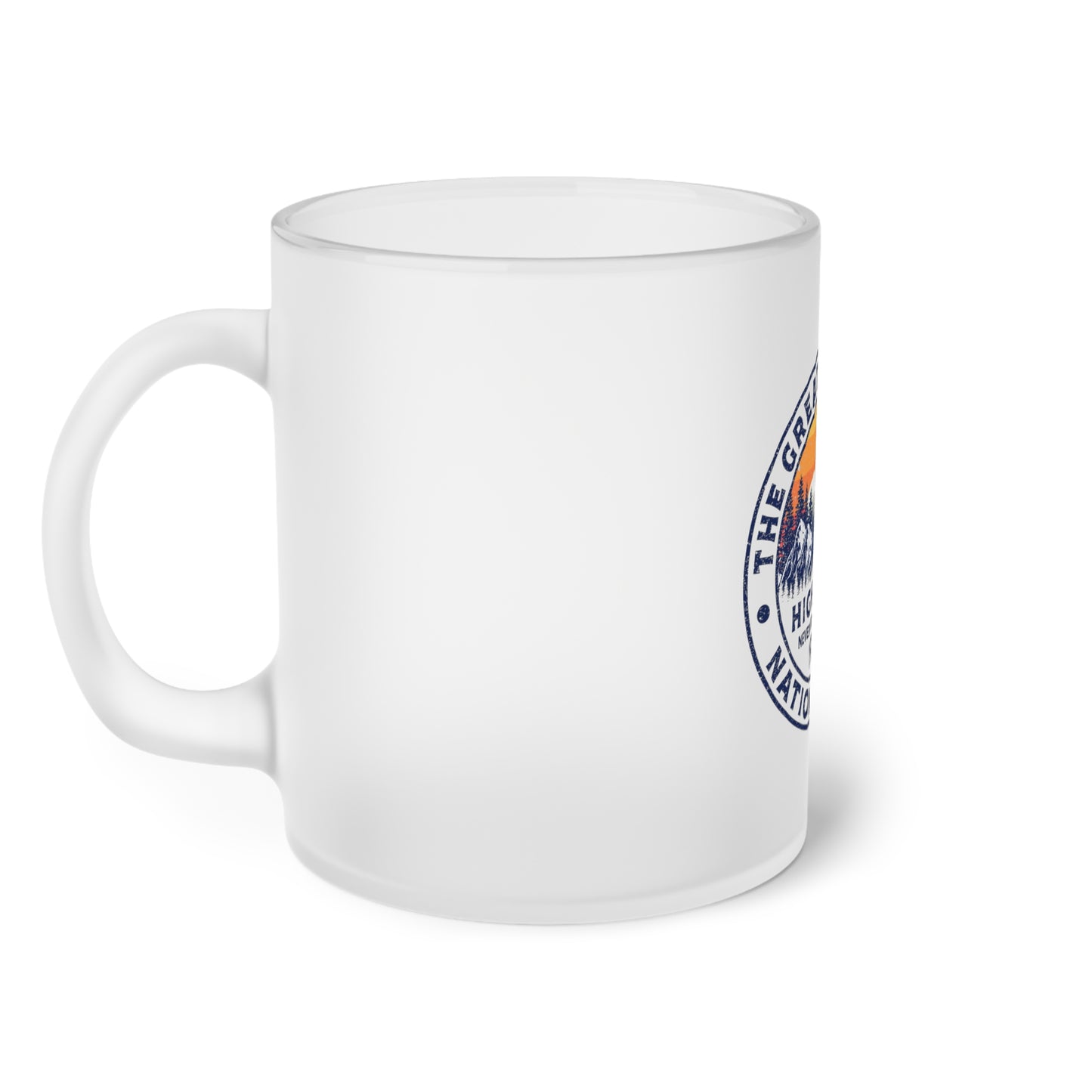 Never Stop Exploring. High Peak National Park. Frosted Glass Mug