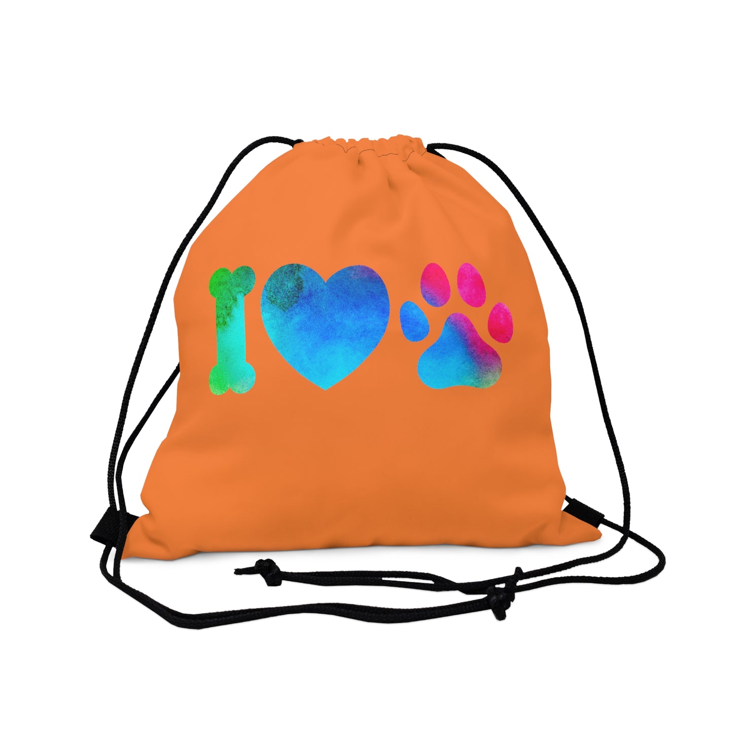 I Heart Paws. Orange. Outdoor Drawstring Bag