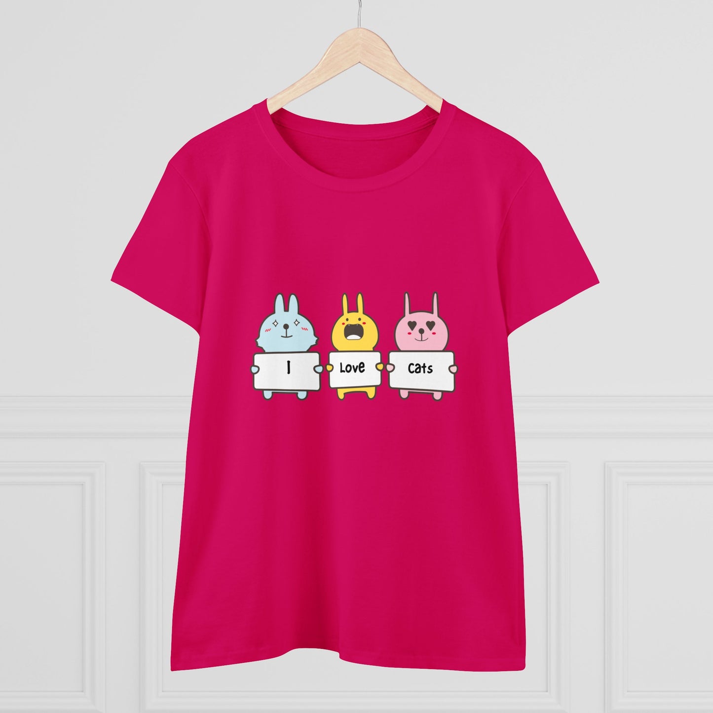 I Love Cats. Women's Midweight Cotton Tee