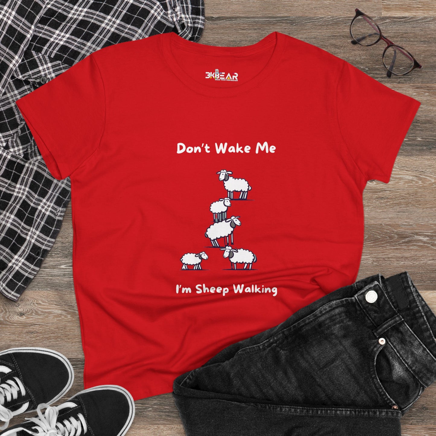 Sheep Walking Tee – Funny Sheep Graphic T-Shirt for Women