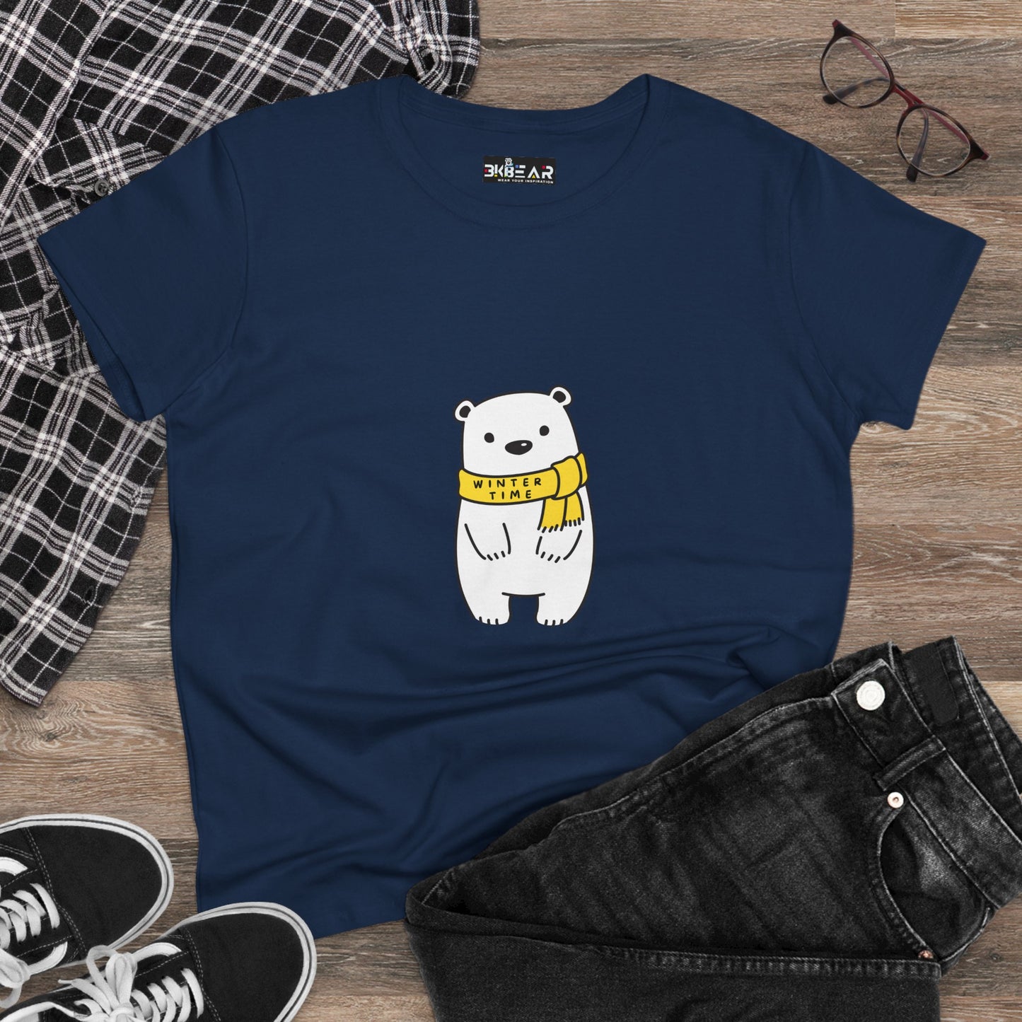 Winter Time BK Bear. .  Women's Midweight Cotton Tee