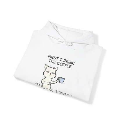 Cat Drinking Coffee To Kick Start The day and Do Things. Unisex Heavy Blend™ Hooded Sweatshirt