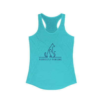 Purrfectly Pawsome Dog an Cat Silhouette. Women's Ideal Racerback Tank