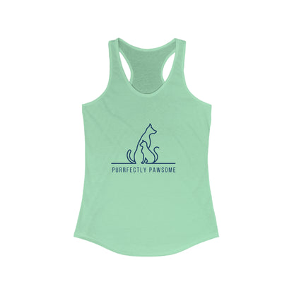 Purrfectly Pawsome Dog an Cat Silhouette. Women's Ideal Racerback Tank
