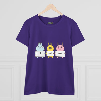 I Love Cats Women’s Midweight Cotton Tee – Cute Graphic Cat Lover T-Shirt
