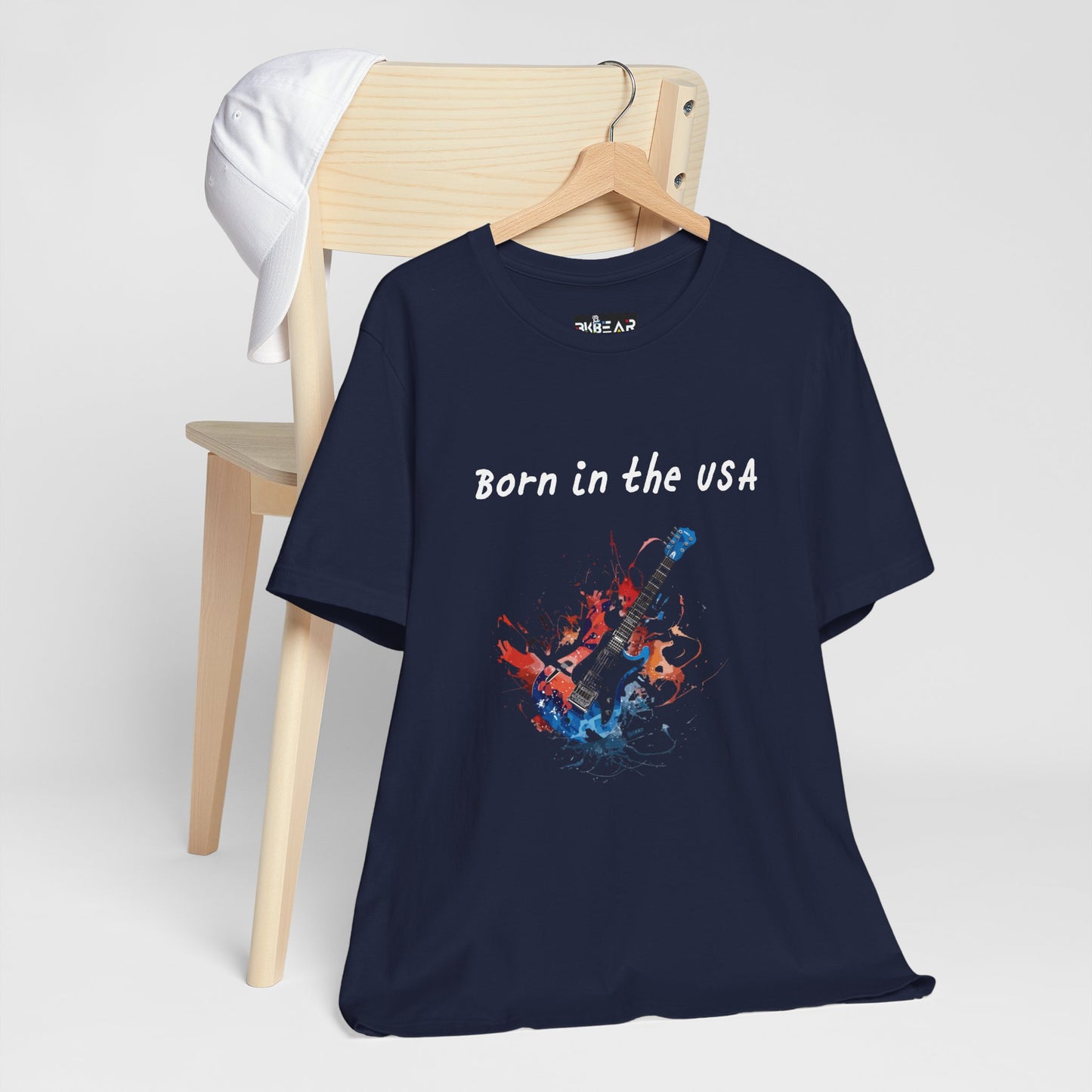 Born In The USA Guitar. Unisex Jersey Short Sleeve Tee