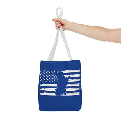 Charlie The American Flag Dog. Royal Blue Tote Bag