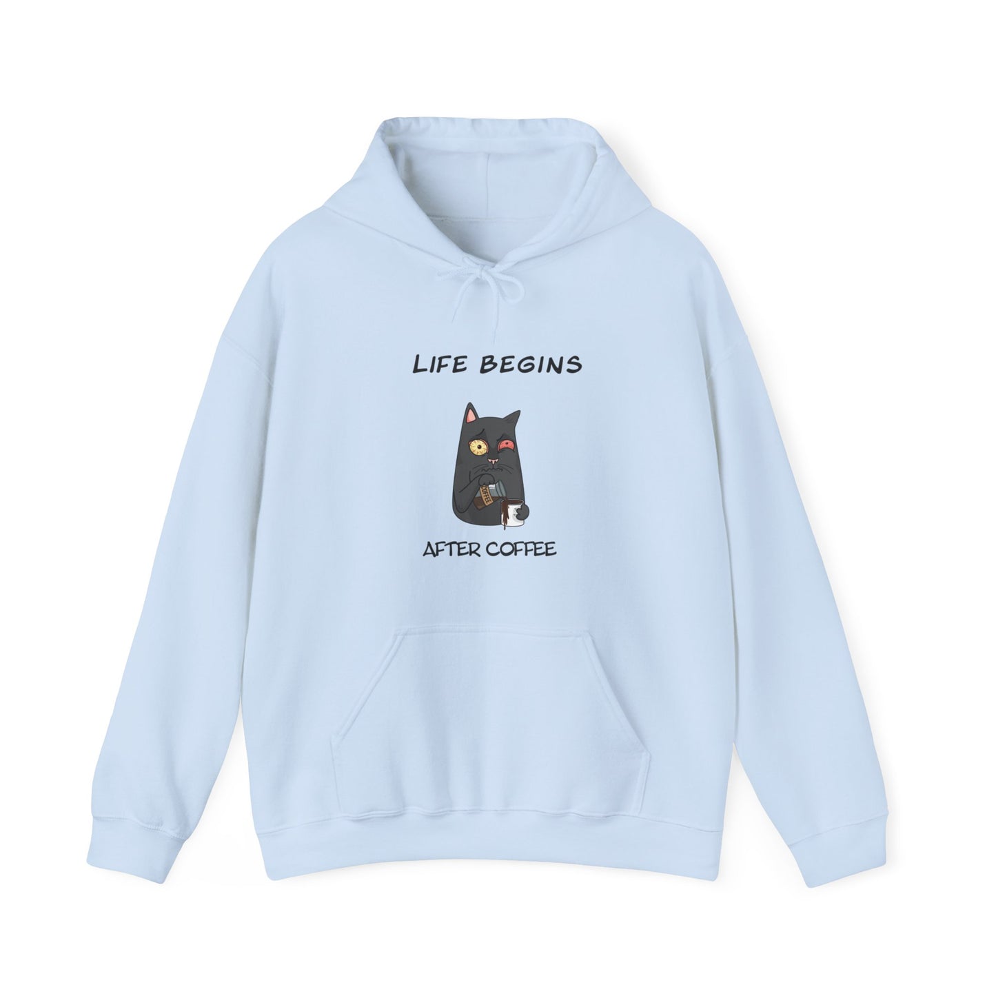 Luna The Cat. Life Begins After Coffee. Unisex Heavy Blend™ Hooded Sweatshirt