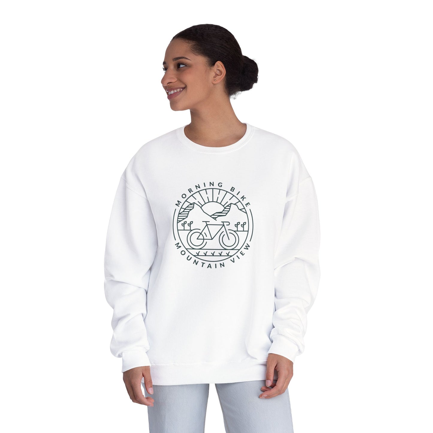 Morning Bike, Mountain View. Unisex NuBlend® Crewneck Sweatshirt
