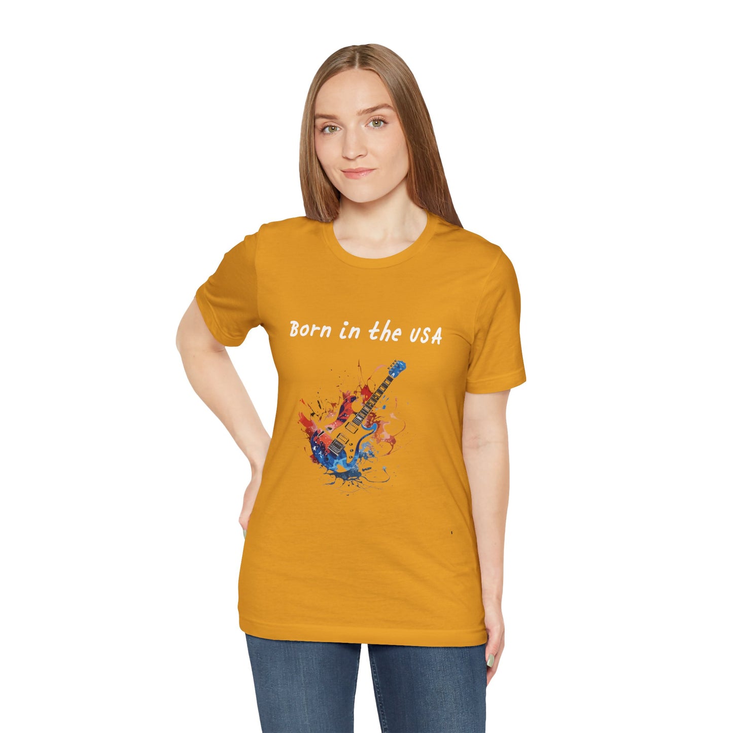 Born In The USA Guitar. Unisex Jersey Short Sleeve Tee