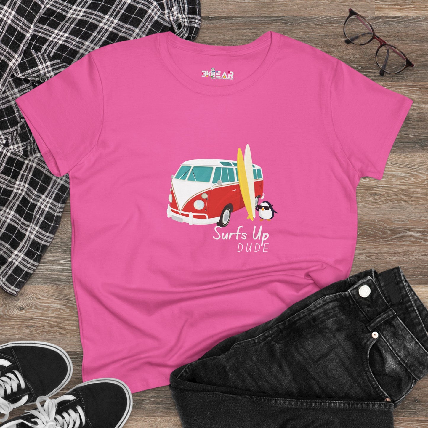 Surfs Up Dude. Women's Midweight Cotton Tee