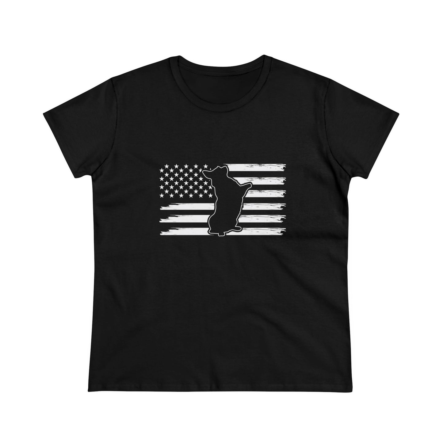 Charlie The American Flag Dog. Women's Midweight Cotton Tee