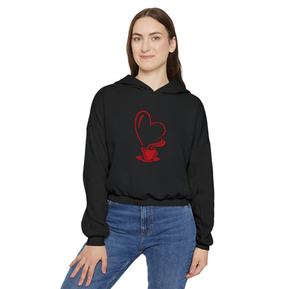 I Heart Coffee. Red.  Women's Cinched Bottom Hoodie