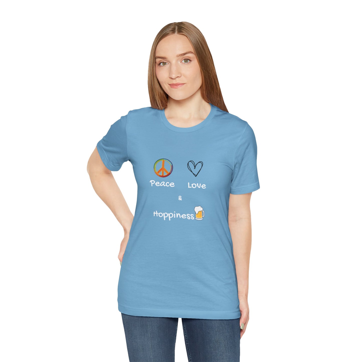 Peace, Love and Hoppiness. Unisex Jersey Short Sleeve Tee