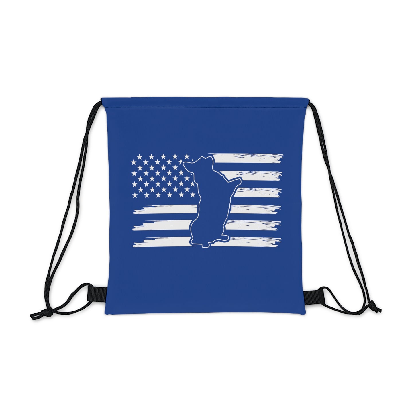 Charlie The American Flag Dog. Royal Blue Outdoor Drawstring Bag