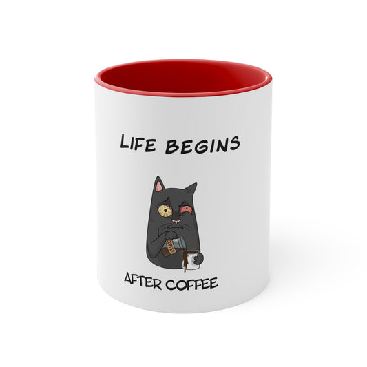 Luna The Cat. Life Begins After Coffee. Time Coffee Mug, 11oz