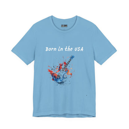 Born In The USA Guitar. Unisex Jersey Short Sleeve Tee