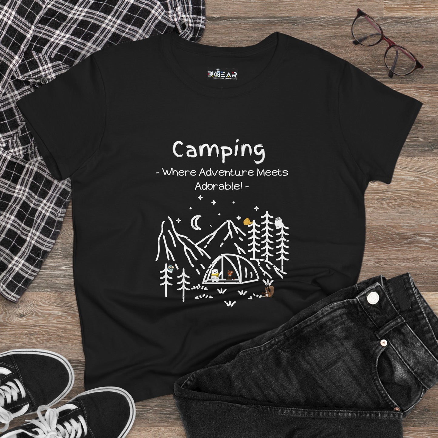 Camping. Where Adventure Meets Adorable. Women's Midweight Cotton Tee