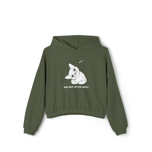 Vexing Cat Wondering What You Want. Women's Cinched Bottom Hoodie