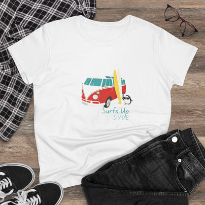 Surfs Up Dude. Women's Midweight Cotton Tee