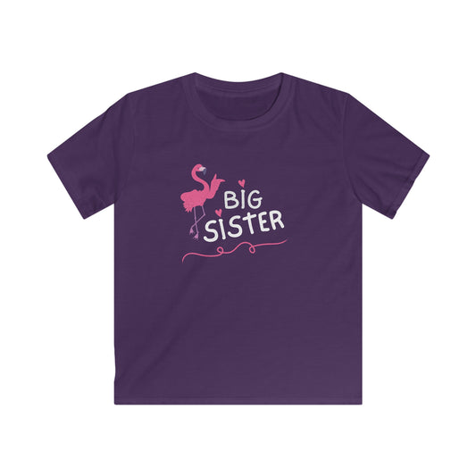 Adorable Big Sister Flamingo. Kids Softstyle Tee