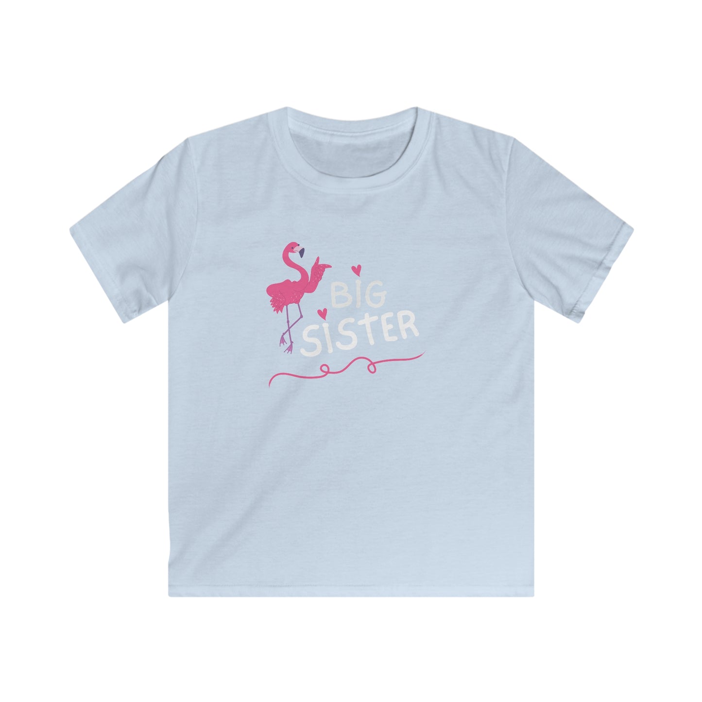 Adorable Big Sister Flamingo. Kids Softstyle Tee