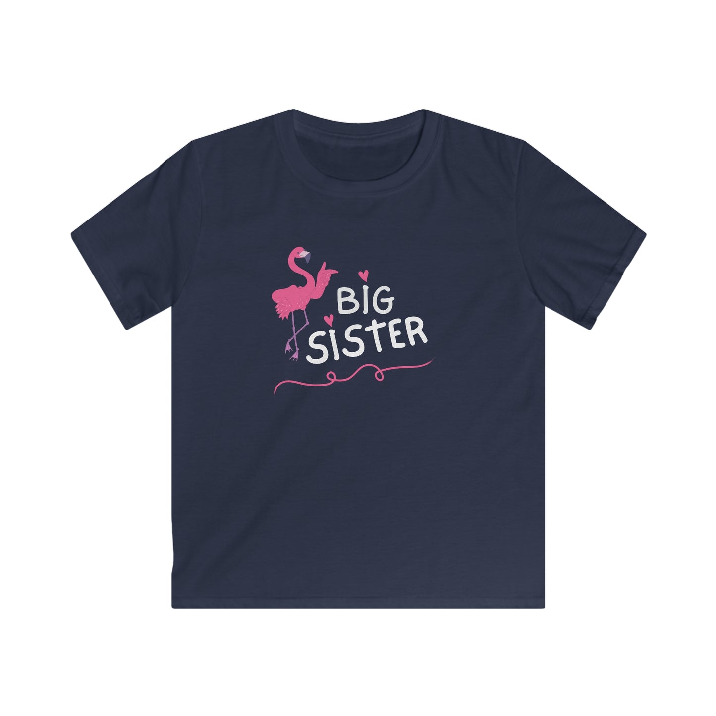 Adorable Big Sister Flamingo. Kids Softstyle Tee