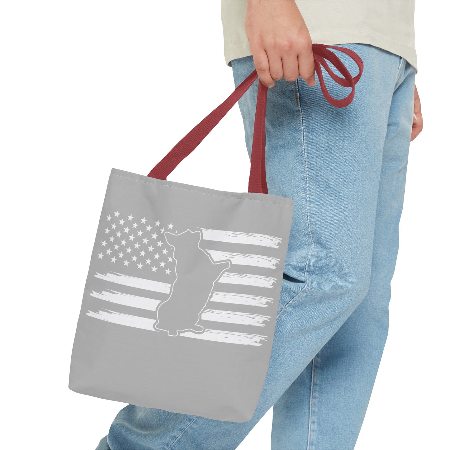 Charlie The American Flag Dog. Gray Tote Bag