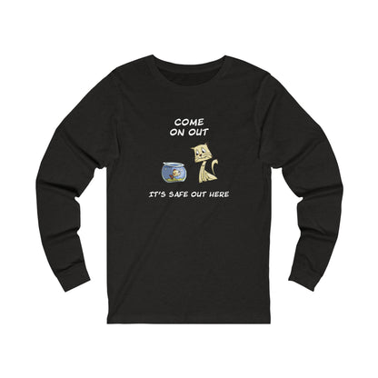 Kitty Cat Trying To Trick The Fish To Come Out. Unisex Jersey Long Sleeve Tee