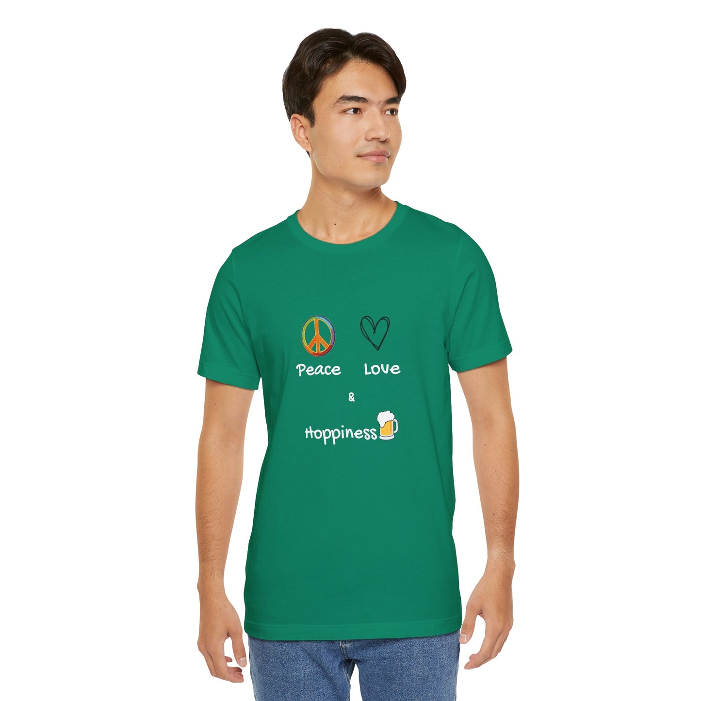Peace, Love and Hoppiness. Unisex Jersey Short Sleeve Tee