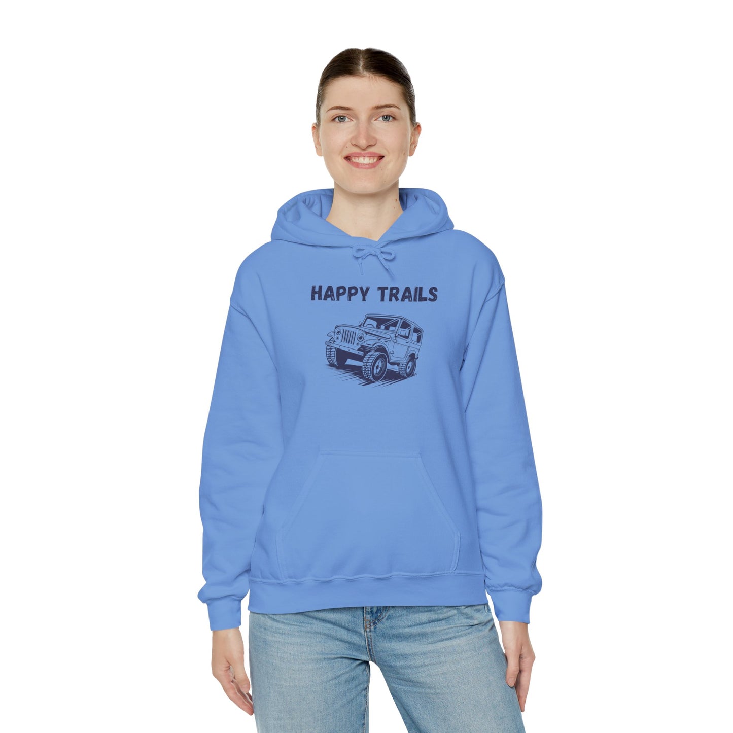 Happy Trails Unisex Hooded Sweatshirt, Cozy Outdoor Hoodie, Perfect Gift for Adventurers, Casual Wear, Great for Road Trips