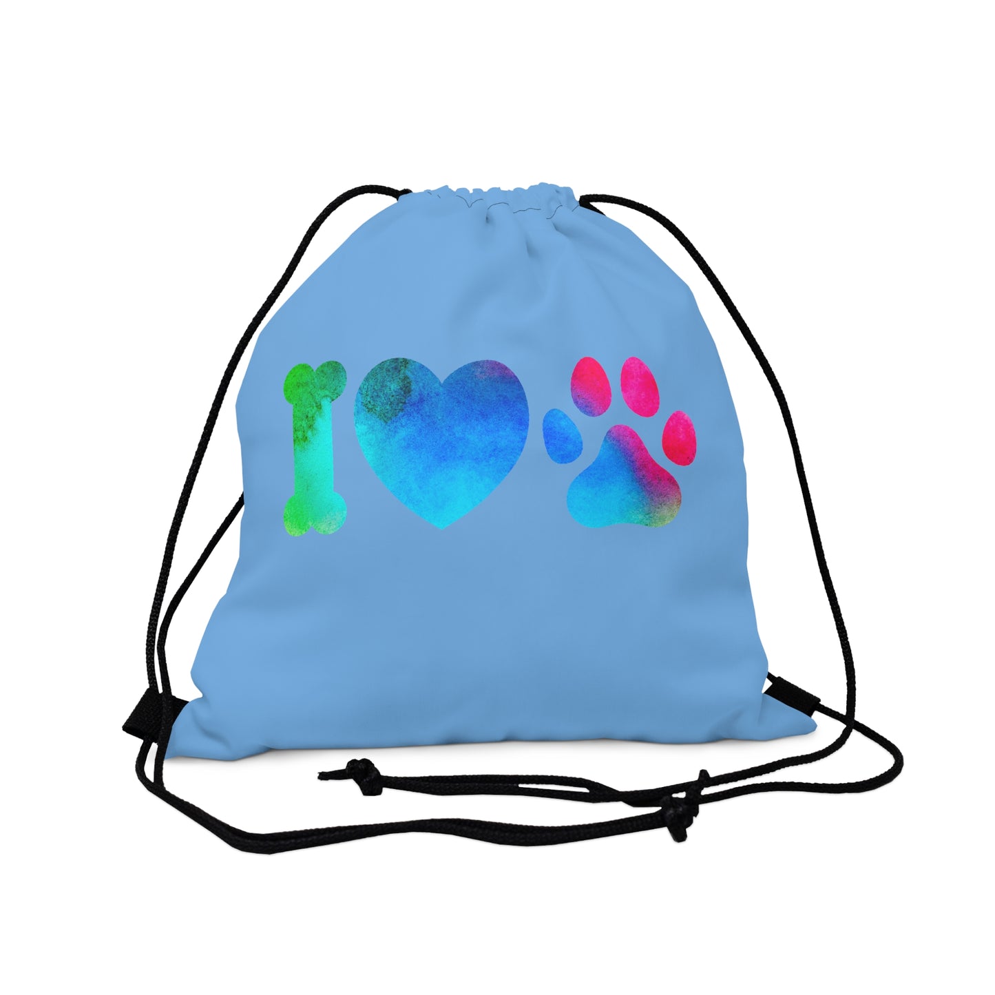 I Heart Paws. Lite Blue. Outdoor Drawstring Bag