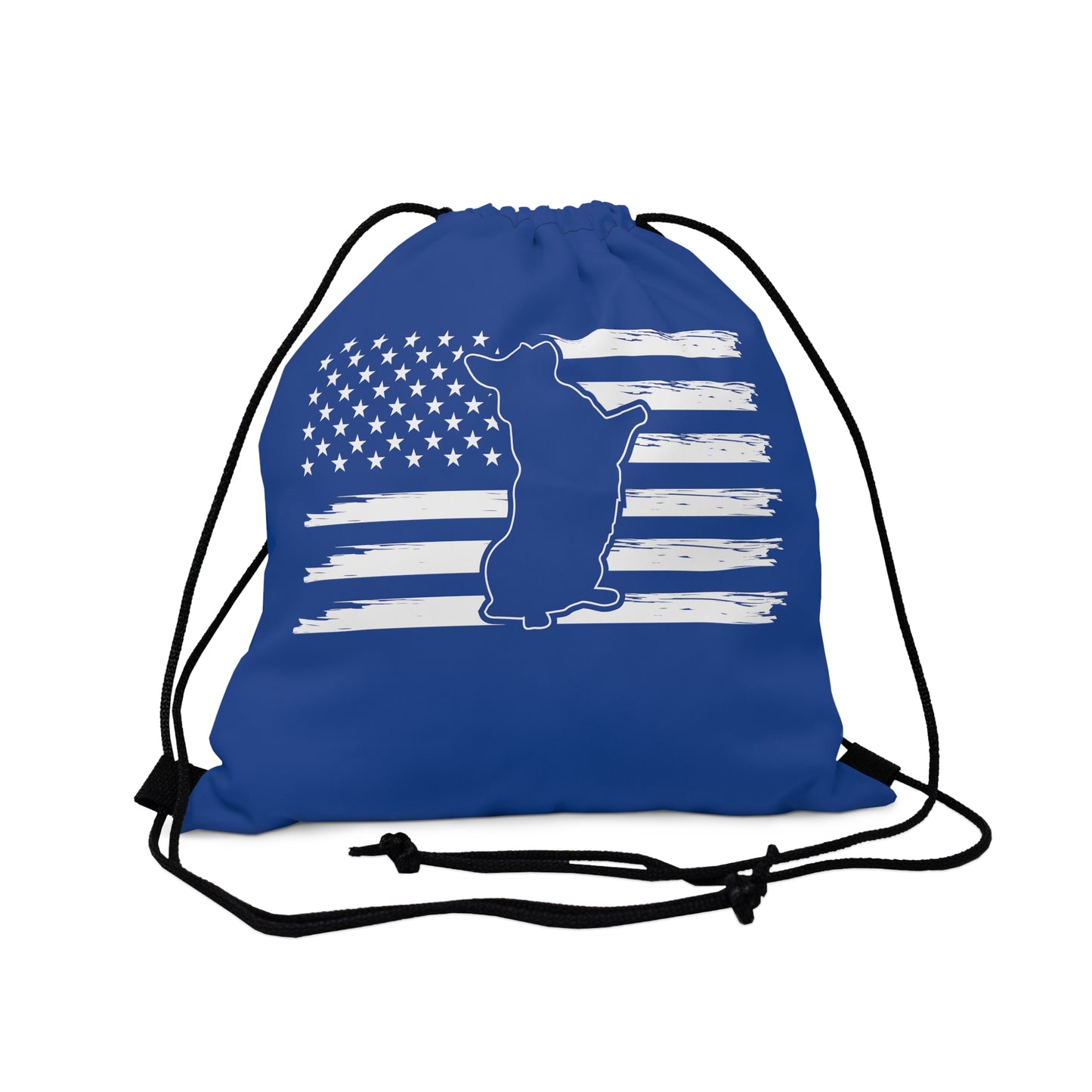 Charlie The American Flag Dog. Royal Blue Outdoor Drawstring Bag