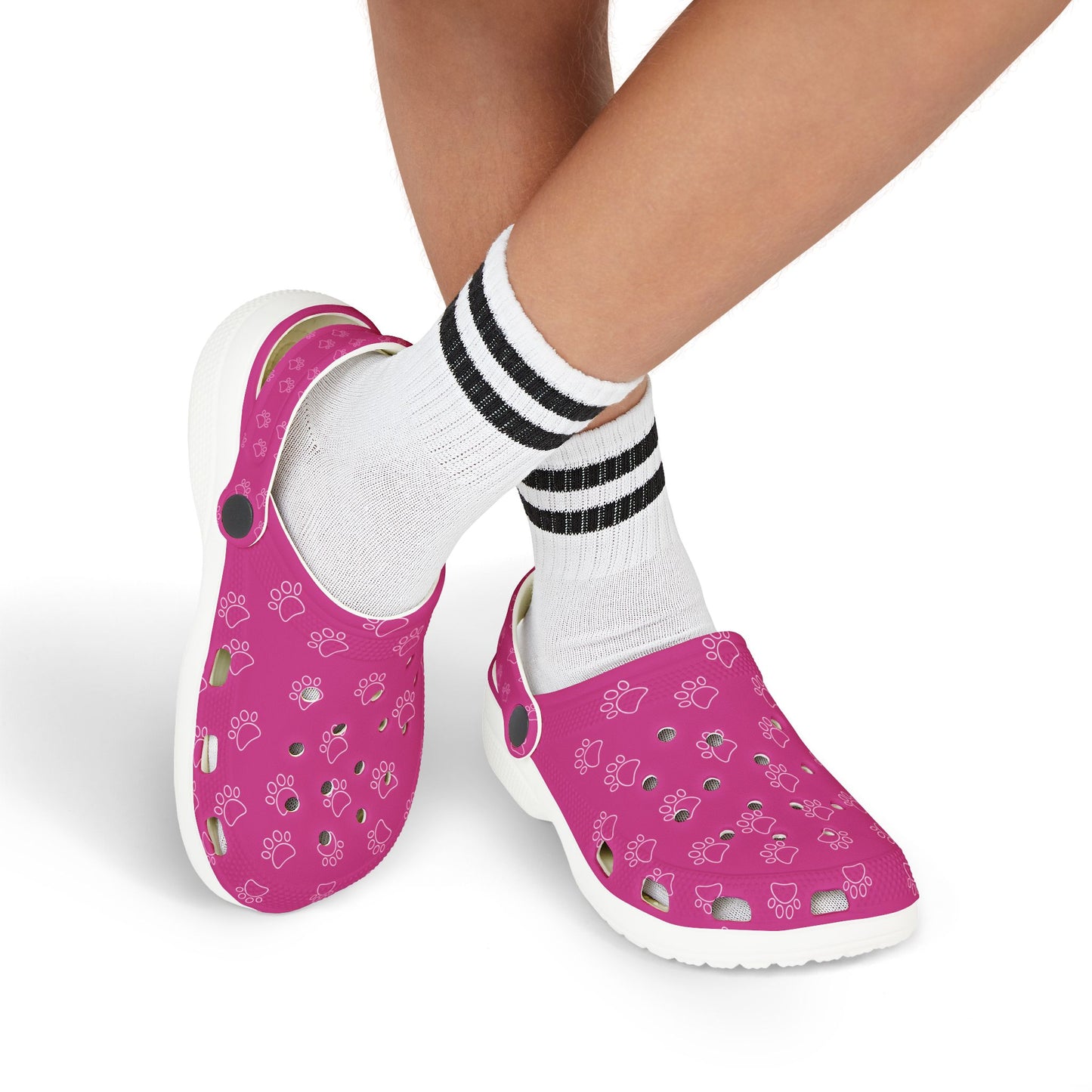 Paw Print  Rubber Clogs for Girls- Hot Pink